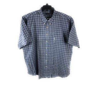 Van Heusen Men's 3XLT Short Sleeve Button Blue Check Polyester Blend shirt A24